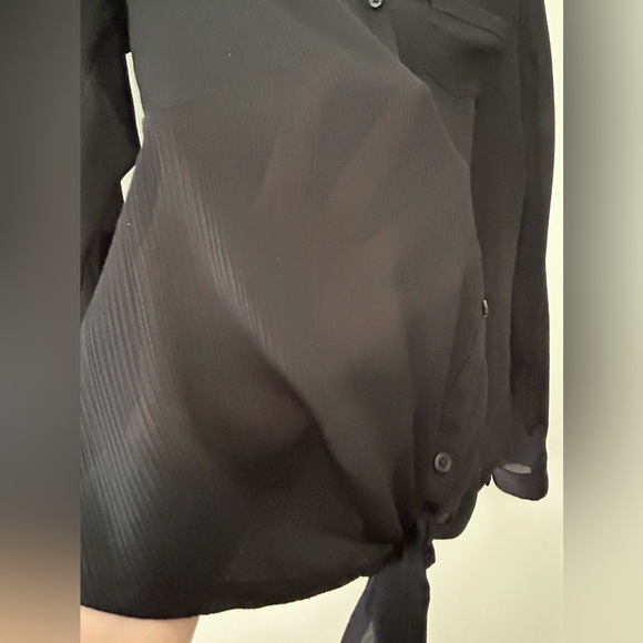 The Limited Black Sheer Long Sleeve Button Down Tie Top Blouse Shirt. Size Small - Picture 5 of 9